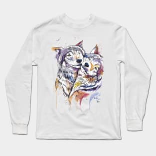 WOLF Colorful Watercolor Long Sleeve T-Shirt